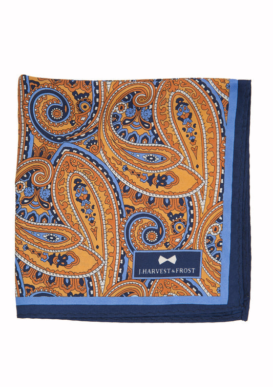 Silk Paisley Pocket square - 388 Orange