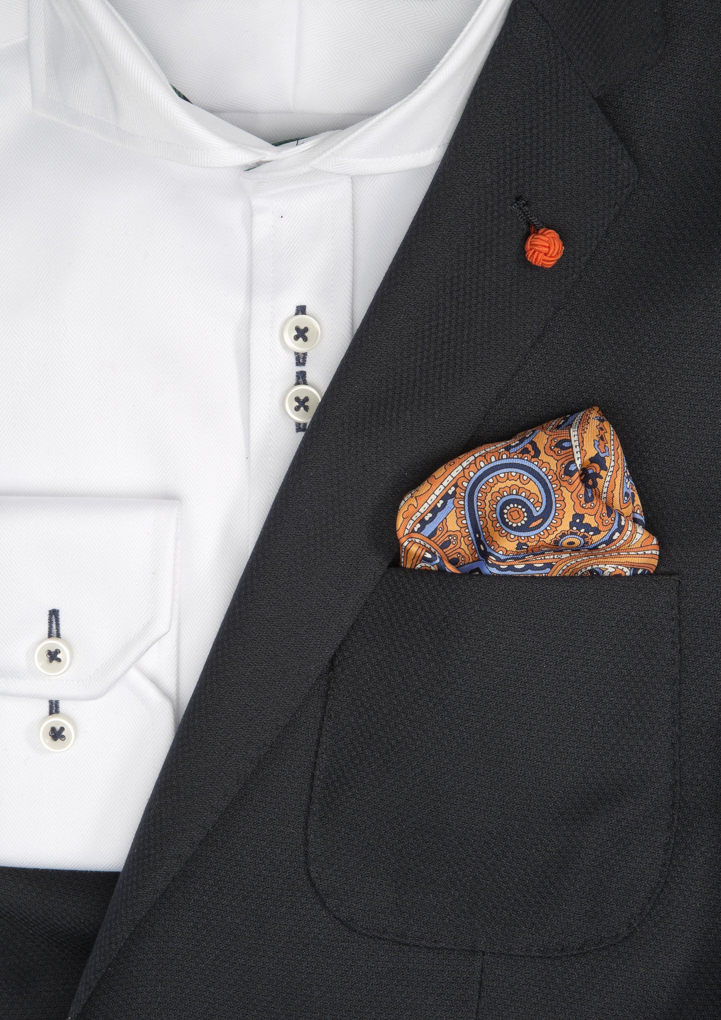Silk Paisley Pocket square - 388 Orange