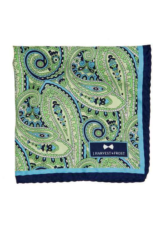 Silk Paisley Pocket square - 788 Green