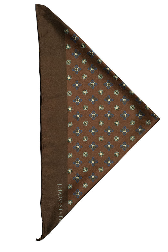 Handkerchief/Pocket Square - Silk Floral Brown